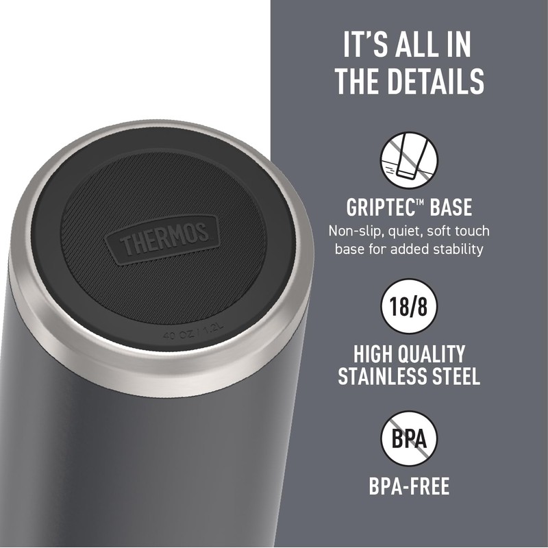 THERMOS ICON SERIES, Stainless Steel Beverage Bottle, Granite, 40 oz