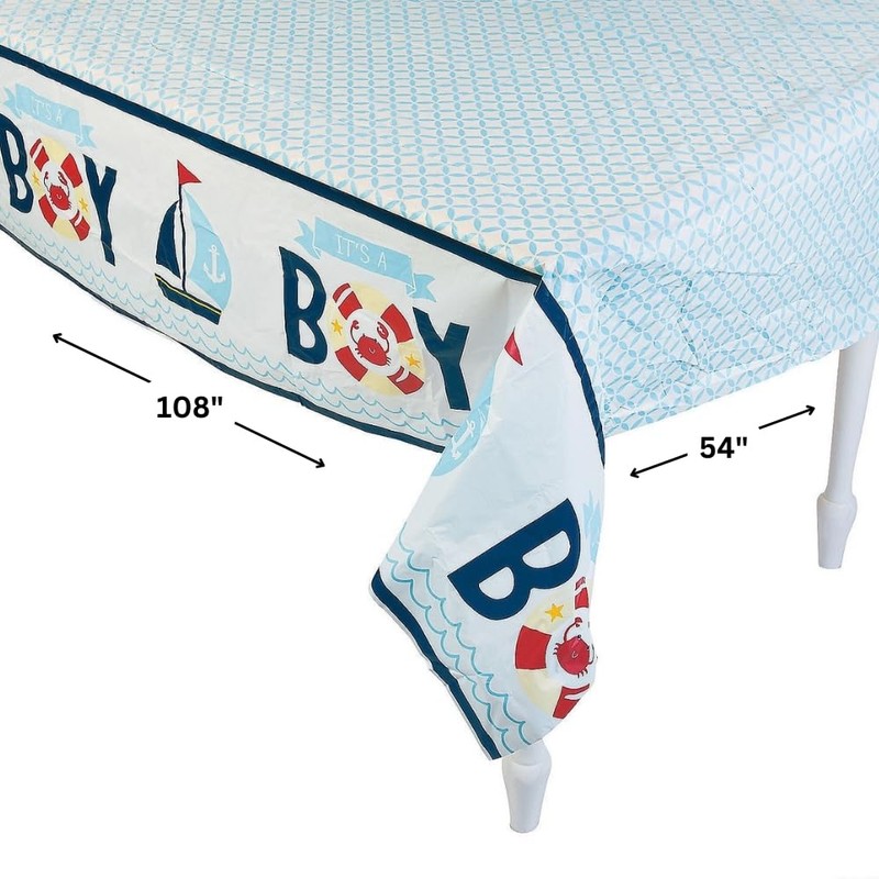 Fun Express Nautical Boy Baby Shower Plastic Tablecloth - Party