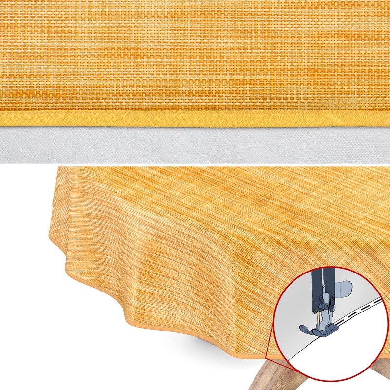 Washable Garden Tablecloth, Oilcloth with Hem, Round, 140 cm, Linen