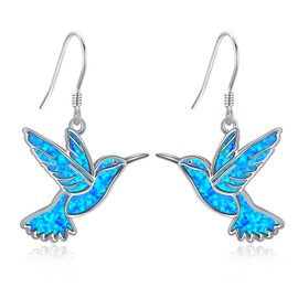 DAYLINLOVE Hummingbird Earrings Blue Opal 925 Sterling Silver Bird Dangle Earrings Hummingbird Jewelry Gifts for Women Mom Hummingbirds Lovers