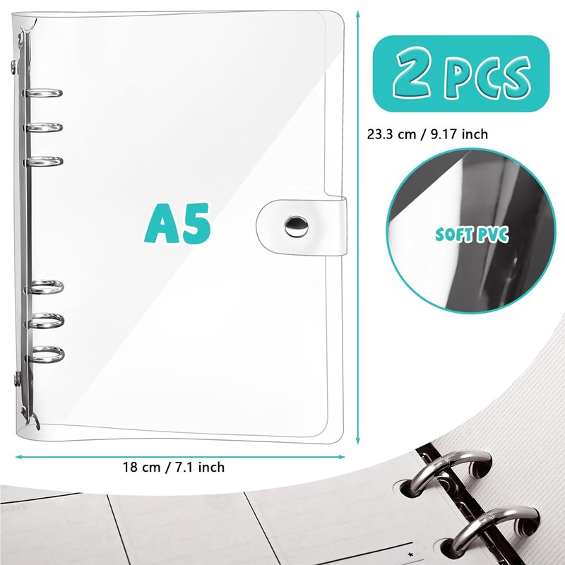 2 Pack A5 6 Ring Soft Cover Binder with Snap