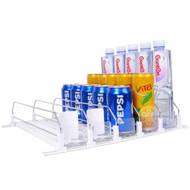 Drink Organizer for Fridge, Self-pushing Fridge Drink Organizer with Adjustable Beverage Pusher Glide, Drink Organizer for Pantry, Soda Dispenser Fridge-Holds up to 25 Cans, 5 Rows, Kitchen-White