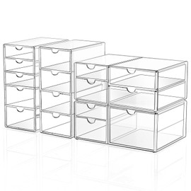 Makeup Drawer Storage Organizer with 13 Drawers, 3 Set Acrylic Office Desk Organization and Storage, Dustproof Drawer Organizer for Makeup, Office, Countertop, Jewelry, Pen, Desktop, Bathroom, Bedroom
