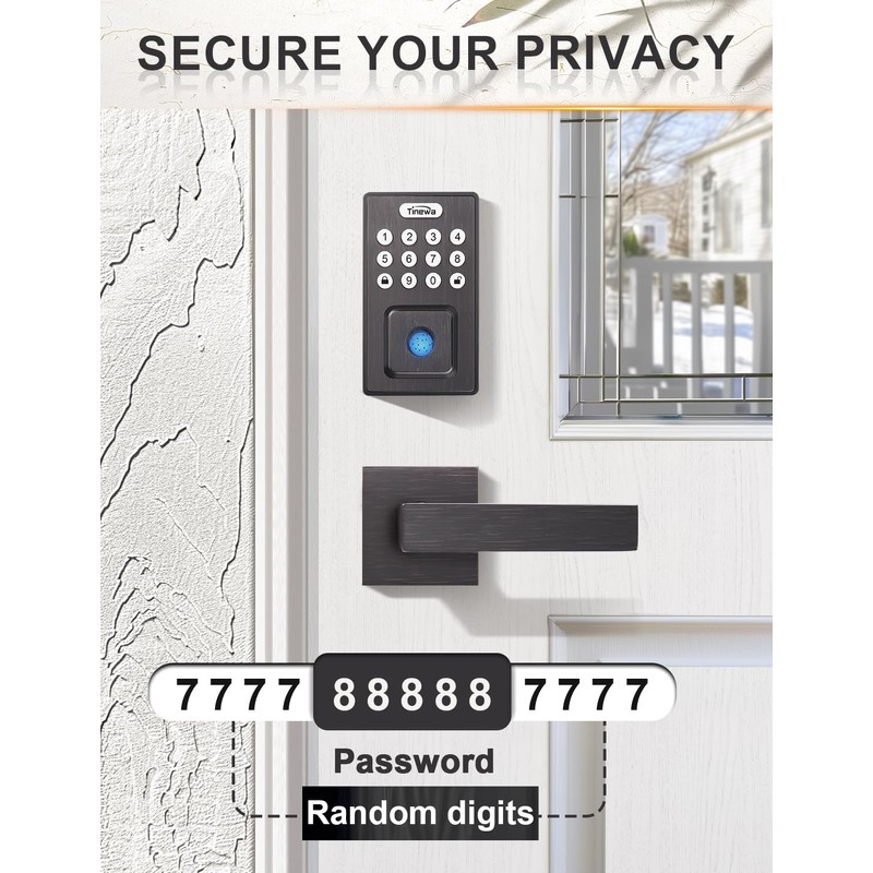 Tinewa Square Keyless Entry Door Lock with 2 Lever Handles,