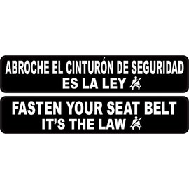 StickerTalk Spanish English Fasten Your Seat Belt Vinyl Stickers, 1 Sheet of 2 Stickers, 5 inches x 1 inch Each