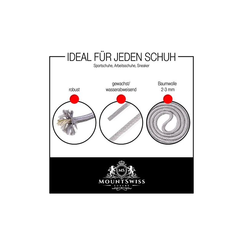 Mount Swiss© Luxury Waxed Round Shoelaces for Business Shoes, Suit