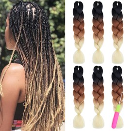 HMIEPRS 6 Pack Braiding Hair Extensions 24 Inch, Colored Pre Stretched High Temperature Synthetic Ombre Braids Hair Yaki Texture for Girls Women (Purple-Pink-Light pink)