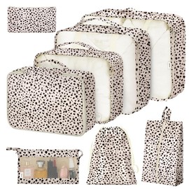 8 Set Packing Cubes for Suitcases, Packing Cubes with Shoe Bag, Cosmetics Bag, Clothing Bag, Accessories Bags Packing Cubes for Travel Luggage Organizer - Color: Leopard