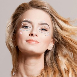 VARMDUKKE 6 Sheets Star Heart Face Gems Makeup Stickers, Acrylic Moon Eye Body Face Rhinestones, Sparly Round Crystal Women Nail Facial Jewels for Rave Parties, Festivals, Daily Makeup - Colorful