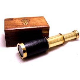 6" Handheld Brass Telescope with Wooden Box - Pirate Navigation