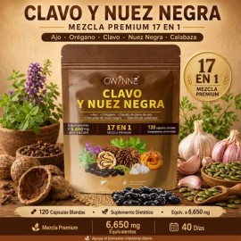 Gwynne Clavo Y Nuez Negra 18-en-1 De Olor Limpieza De Parásitos Suplemento 120 Cápsulas, Limpieza Intestinal Y Apoyo Digestivo