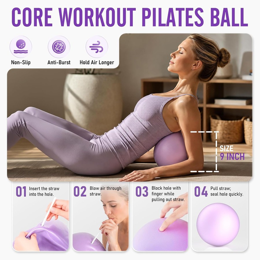 Pilates Ring Kit with Exercise Ball and Resistance Bands, Home Workout Equipment for Core, Thighs, Arms and Balance Training