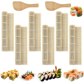 GTNCE 6 Pcs Bamboo Sushi Rolling Mat Set with 2 Rice Paddles, 24 x 24 cm Reusable Sushi Mat for Rolling Maki, Beginner Sushi Making Kit for Home Kitchen and Japanese Restaurants