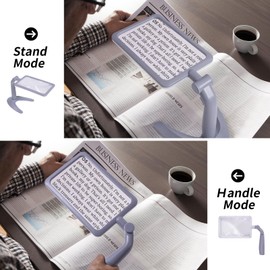 Amoper 2.5X Magnifying Glass with Light and Stand, Full-Page Desktop Handheld Magnifying Glass with 48 Light for Reading Books Close Work, Powered by USB or Battery