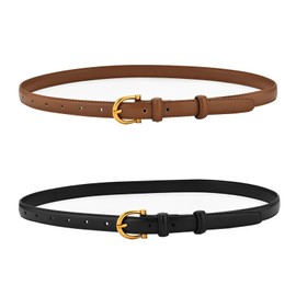 AABDTYYD 2 Pack Belts for Women,Skinny Belt for Jeans Pants,Womens PU Leather Belts with Gold Buckle,Fashion Ladies Belt for Dresses (Black,Brown)