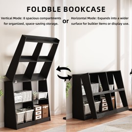 KATYGLORY 5-Tier Ladder Bookshelf, Foldble Bookshelf, Ladder Wood Large Storage Organizer Bookcase,Open Back Display Rack for Living Room, Bedroom, Study