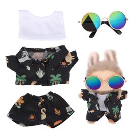 Doll Clothes, Cute Beach Atmosphere Doll Outfits for 6.7in Toys Glasses Pants Vest Top Clothing Toy Accessories for Display Decoration (Black Animal Style)