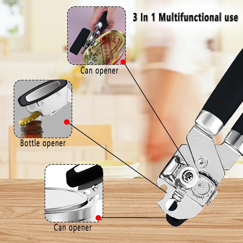 Multifunctional Stainless Steel Manual Can Opener and Bottle Opener, Heavy