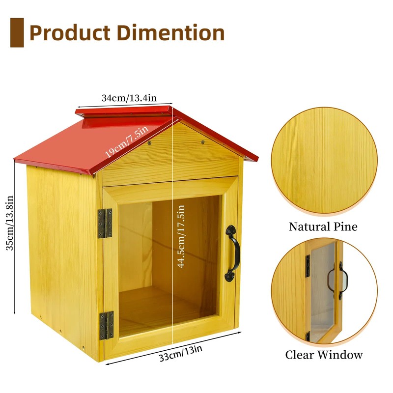 Outdoor Library Book Box Storage, Red Wooden Cabinet Little Literature