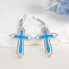 JERWLI Cross Earrings 925 Sterling Sliver Opal Religious Dangle Earrings