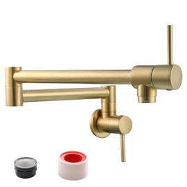 Tecmolog 2 Handles Kitchen Sink Faucet Brass Wall Mounted Pot Filler Faucet with Double Joint Swing Arms, Brushed Nickel, CT166J2