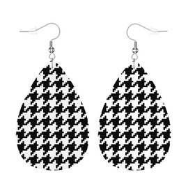 Zokola Houndstooth Pixel Pairs PU Leather Earrings, Black And White Checkered Pixel Earbob Earrings Teardrop Dangle Earrings For Women Friends Bridal Wedding