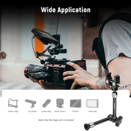 NEEWER 9.8"/25cm Magic Arm with Super Clamp & Cleaning Cloth, 1/4" & 3/8" Threads for Flash/LED Light/Microphone/DSLR Camera Monitor Compatible with SmallRig Camera Cage, Max Load: 4.4lb/2kg, ST25C