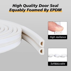 SUNMON Weather Stripping Door Seal Strip, 33Feet (10M) D-Type Soundproofing, Self Adhesive Foam Weatherstrip for Door and Window (White)