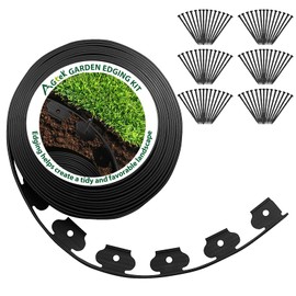 AGTEK 92FT Plastic Landscape Edging Kit 2in. Height No-Dig Garden Edging Border Lawn Edging Roll for Flower Bed Lawn Yard, Black, with 84 Anchoring Spikes