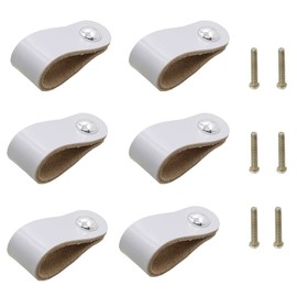 HNJKJEU Leather Handles, 6 Pieces PU Leather Drawer Pulls/Knobs/Handles/for Wardrobe Closet Briefcase Suitcase Wine Cabinet Wooden Box Gift Box Shoebox Furniture Hardware with Screws, Grey