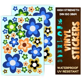 Adesivo in vinile DIN 3864, motivo floreale hippie, stile retrò, per scooter, caschi, auto, scooter, serbatoio anni '70, decorazione cult, auto, autoadesivo, (D13, colorato, set 60)