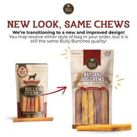 Bully Bunches Premium 6 Inch Jumbo Odor-Free Bully Sticks for Medium & Large Dogs - Consistently Sized, Long Lasting Chews for Oral Care - Natural & Single Ingredient, 100% Beef, Rawhide Free (6 Pk)