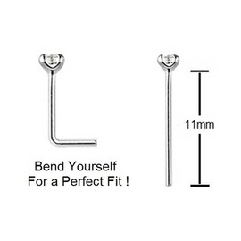 PACK OF 5 Clear Crystal Nose Studs STERLING SILVER Thin 0.6mm Bar Bend to Fit CHOOSE CRYSTAL SIZE - 1.2mm 1.5mm 2mm or 2.5mm (2 MM)