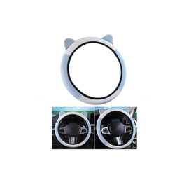 FALVFUN Elastic Stretch Car Steering Wheel Cover, Ice Silk Cute Cat Ear Vehicle Steering Wheel Protecter, Anti-Slip Breathable Automotive Interior Accessories, Universal Fit (Blue/White)