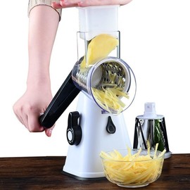 Rotary Cheese Grater Shredder, Multifunction 5 in 1 Kitchen Manual Speed Round Mandolin Food Slicer Vegetable Shooter Potato Hashbrown Grinder for Nut, Carrot, Radish, Cucumber