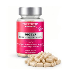 AKAM DIGEVA Probióticos y Prebióticos para Mujer  60 Cápsulas con Inulina de Agave y Enzimas Digestivas Extractos Botánicos                           