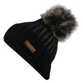 m.i.r.o.s Colette Women's Winter Hat Black with Glitter Handmade Pompom Hat, black
