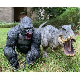 King Kong VS Vastatosaurus Rex Dinosaur Toys with Realistic Rock Action Figure Rampage Gorilla Fight Tarbosaurus Animal Figurines for Role Playing Story Telling Toy for Kids