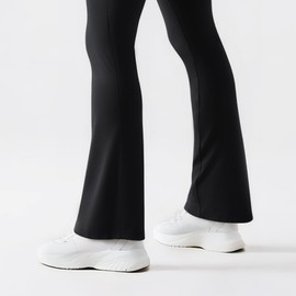 Clbort High Waist Flare Leggings for Women Ruched Skirt HemTummy Control Fake Two-Piece Casual Yoga Pants for Gym Workout Black