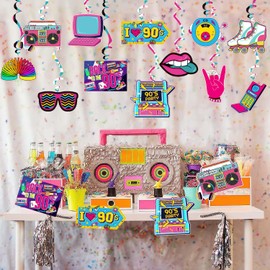 90s Theme Party Decorations Throwback 90's Party Colorful 1990s Hip Hop Birthday Party Hanging Swirls Ceiling Decor for Adults Back to The 90s Party Supplies