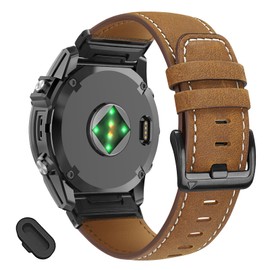 VELEYOK 22mm Genuine Leather watch Bands Compatible With Garmin Tactix/Fenix 8 AMOLED 47mm/E/7/6/pro/5 Plus/5/Descent G2/G1/Quatix 7 Pro/7/6/Forerunner 965/955/970/epix Pro Approach S70 47mm/S62/S60