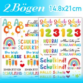 2 Sheets Rub On Sticker Finally School Child Sticker School Gift Transfer Sticker Alles Gute zum Schulanfang Gifts Colourful Rub Ons Foil Hello School Sayings German for Glass Wood Plaster