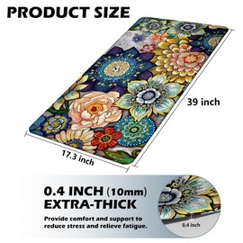 Tubeamin Floral Kitchen Rug Mat for Floor Boho Cushioned Anti-Fatigue Mat Non-Slip Standing Desk Waterproof Comfort Floor Mat for Sink, Office, Laundry, 17.3x39 Inch
