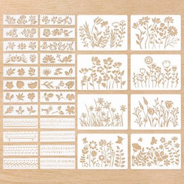 32 Pcs Plants Stencils for Painting, 2 Size Reusable Painting Stencils Template, Letter Stencils Botanical Flower Leaves Drawing Stencils and Templates for Painting DIY Crafts