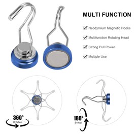 MHDMAG Magnetic Hooks Swivel Swing Magnet Hooks Hangers,Heavy Duty Magnetic Hook with Neodymium Rare Earth Magnet for BBQ, Grill, Refrigerator,Home, Kitchen, Office,Wall,Pack of 4,Blue