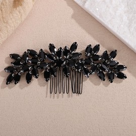 Octwine Vintage Bridal Wedding Hair Comb Silver Blue Green Red Rhinestone Hair Comb Bridal Side Comb Crystal Hair Piece Wedding Party Prom Hair Accessories for Women (Black)