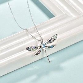 ZIPPICE Moonstone Dragonfly Necklace 925 Sterling Silver Abalone Shell Dragonfly Pendant Necklace Moonstone Jewellery Gifts for Women Girls Wife Lover Girlfriend