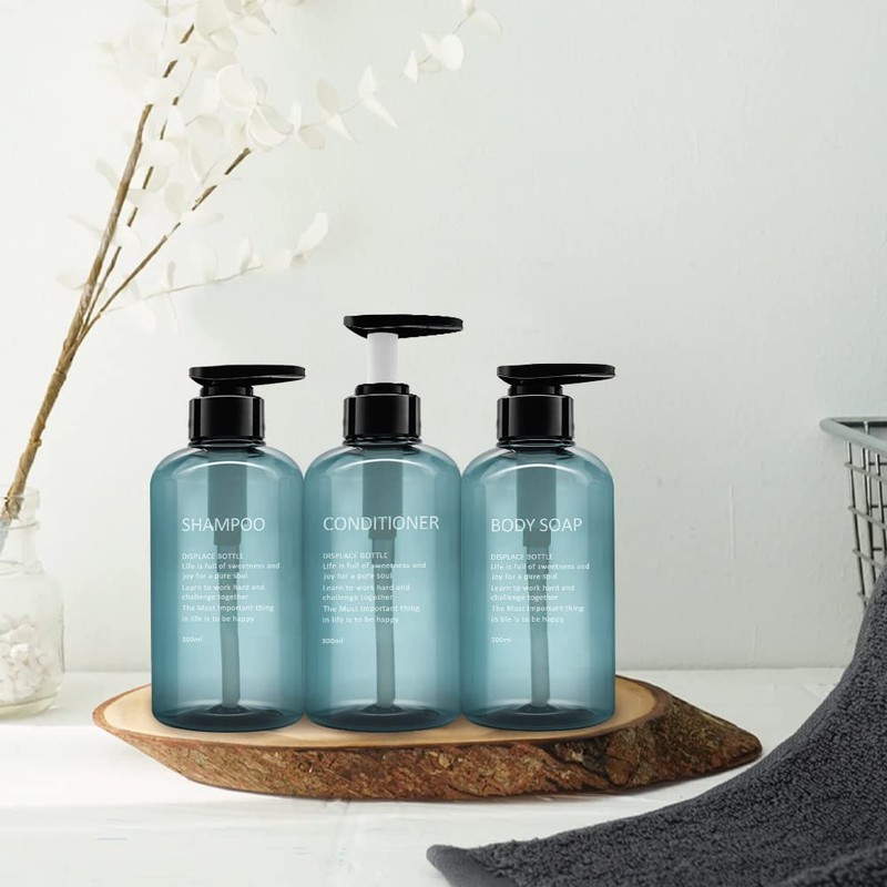3 Pack Refillable Shampoo and Conditioner Bottles, 300ml Plastic Empty