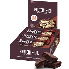 Protein & Co. Protein Bars - Crunchy Chocolate Fudge Flavor, High Protein Snacks for Adults - Low Sugar Energy Bars - On The Go Gym & Office Snack - Nutraphase, 53g x 12 Snack Bars