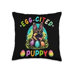 german shepherd fans of chocolate egg hunt German Shepherd Lovers Costume Easter Eggs Funny Throw Pillow, 16x16, Multicolor